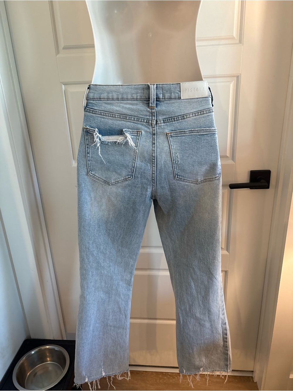 pistola Light Wash High-Rise Straight Jeans with Distressed Back Pocket
